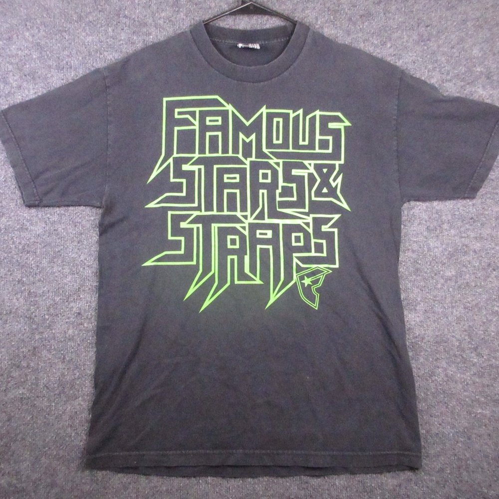 Y2K Famous Stars & Straps Shirt Mens Large Black Neon Logo Graphic T Shirt Tee